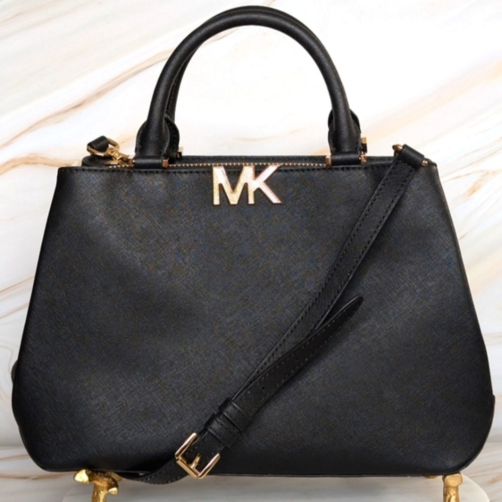 MICHAEL KORS Florence Saffiano Leather Satchel - Black